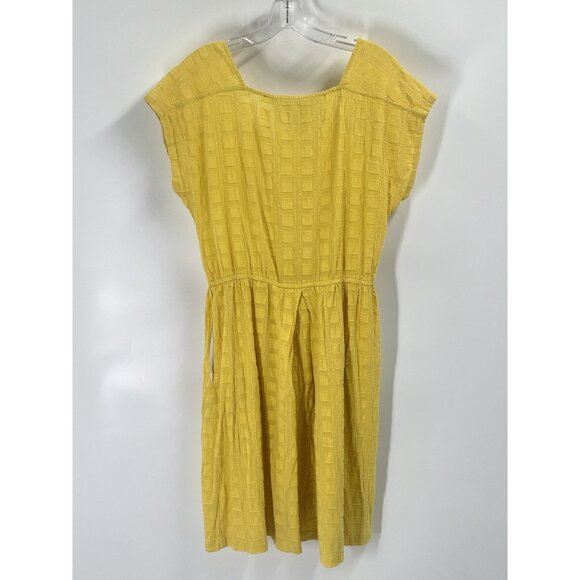 Ace & Jig Yellow Short Sleeve Sheath Dress Square Neck Textured Weave Sz Small - Picture 6 of 6